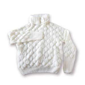 Frnch crochet knit slouch turtleneck sweater white waist length Med NEW